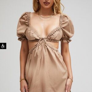Elegant Backless Tan Dress